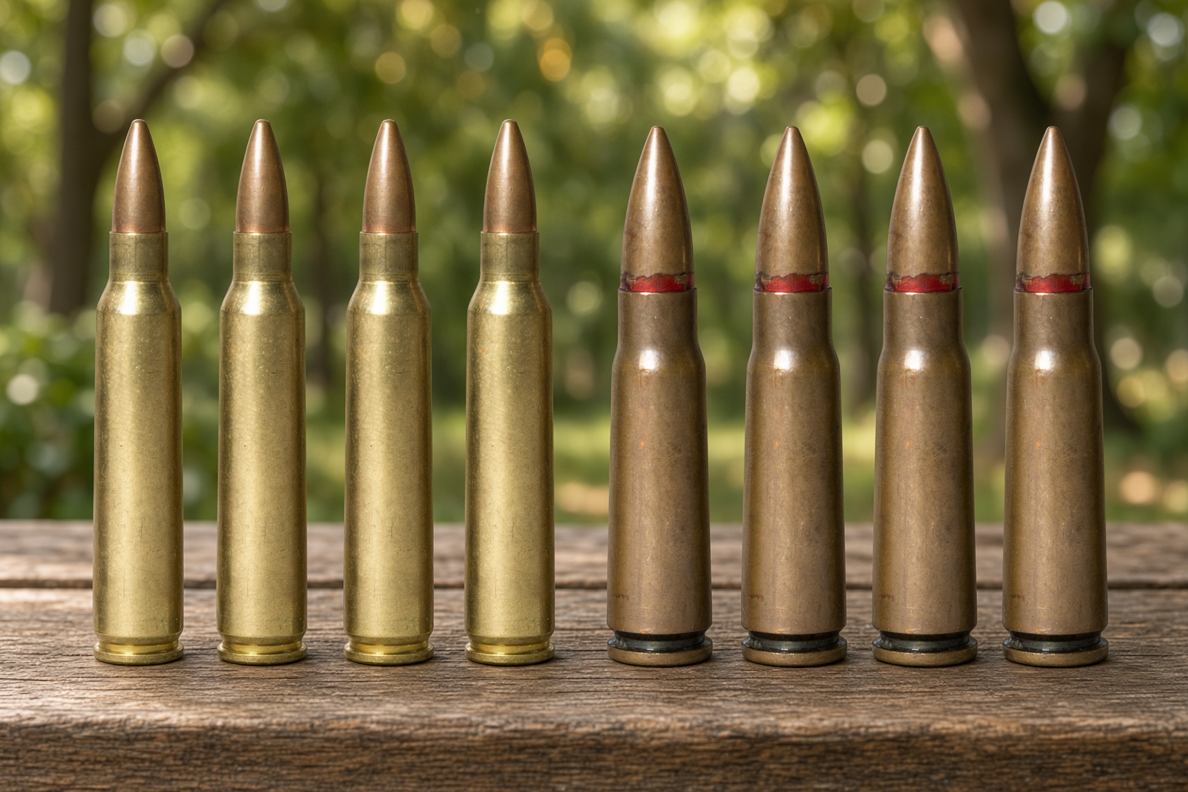 5.56 NATO cartridges beside 7.62x39 cartridges - Popular Ammo 5.56 NATO cartridges beside 7.62×39 cartridges