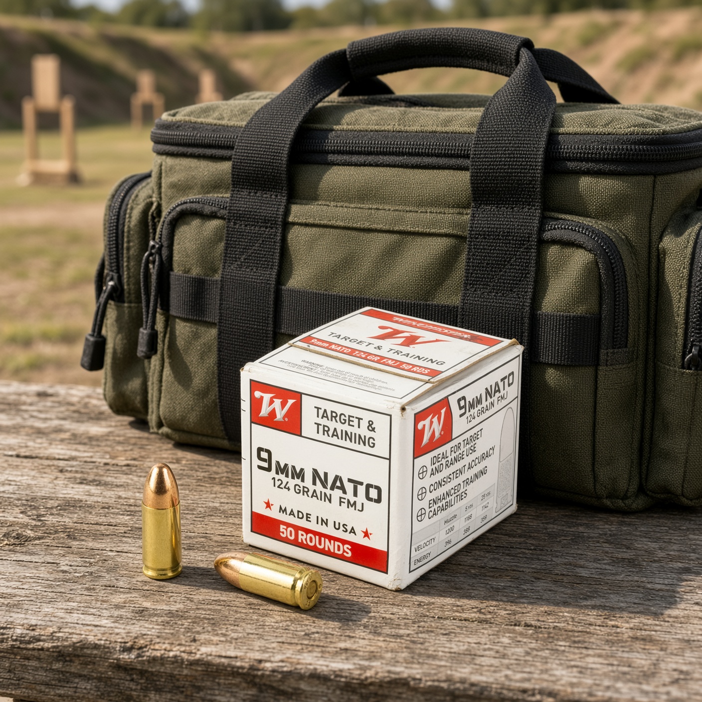 Winchester 9mm at range with rnage bag