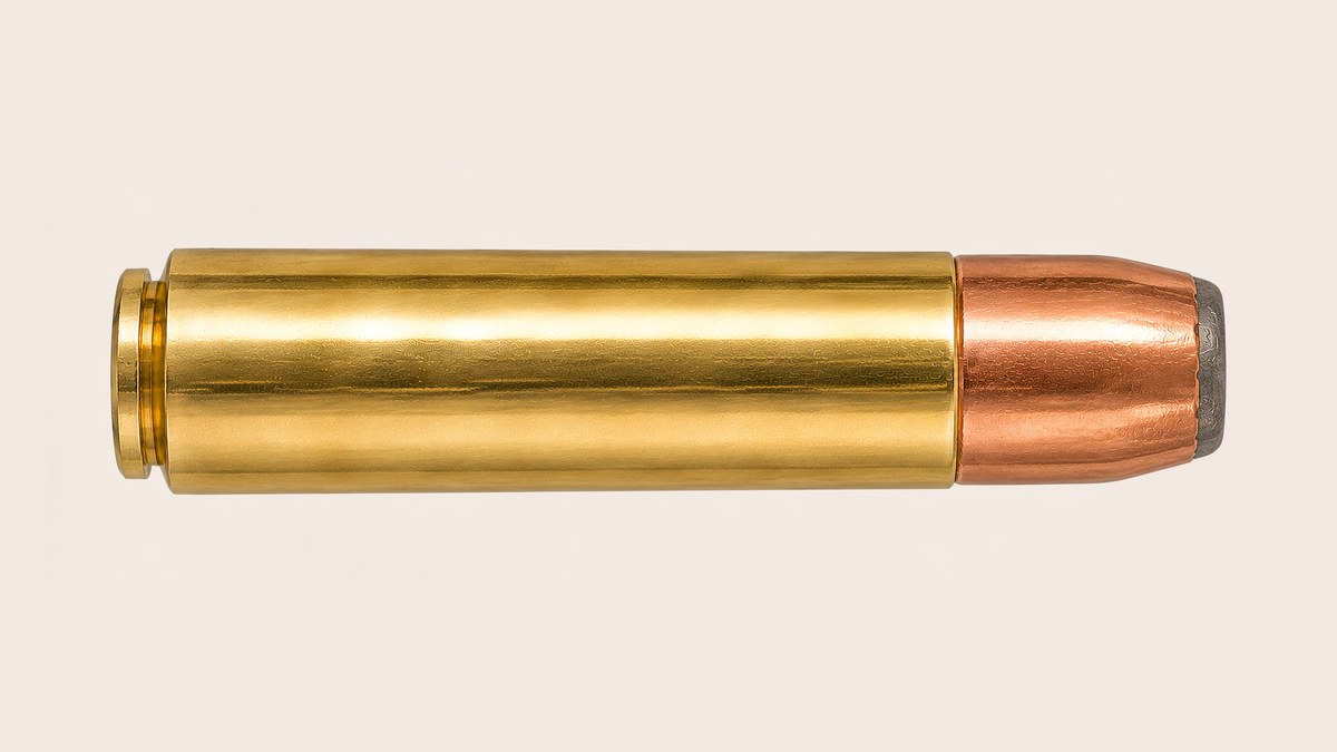 450 Bushmaster ammo: one straight-walled cartridge with a rebated rim and a flat-nose soft-point bullet
